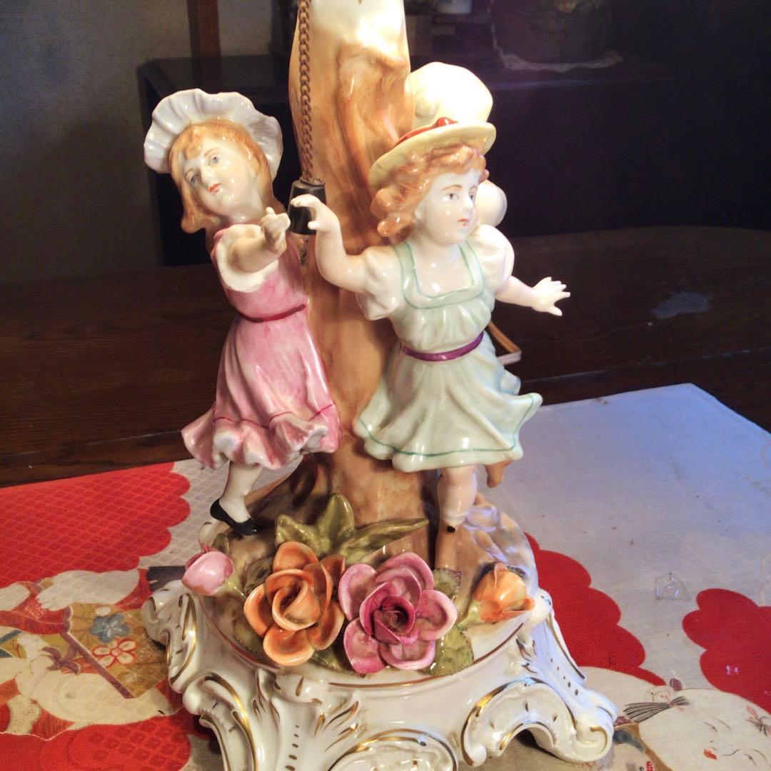 旧東ドイツ王冠マーク アンティークランプ シェイード　フィリギン　人形　照明