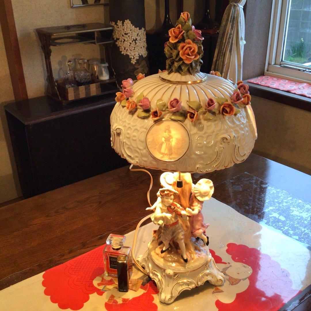 旧東ドイツ王冠マーク アンティークランプ シェイード　フィリギン　人形　照明