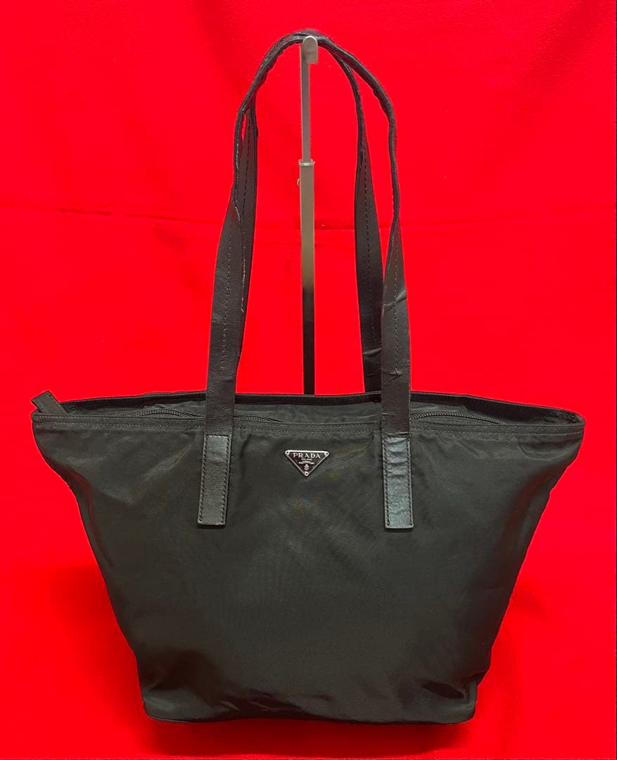 本物.美品　PRADA プラダ　革×ナイロン　トート　バッグ 通勤.通学 黒
