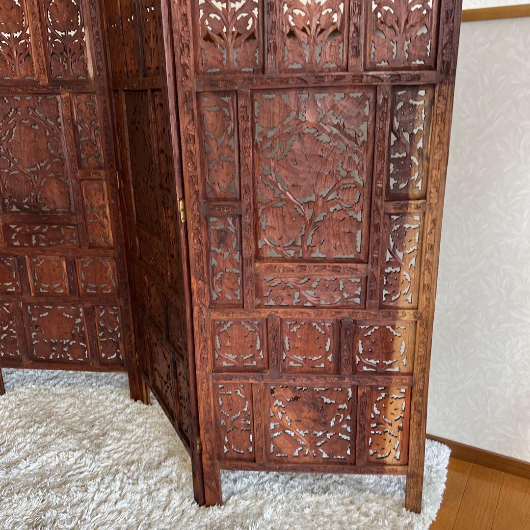 アジアン家具 彫り アンティーク パーテーション 木製 衝立 vintage