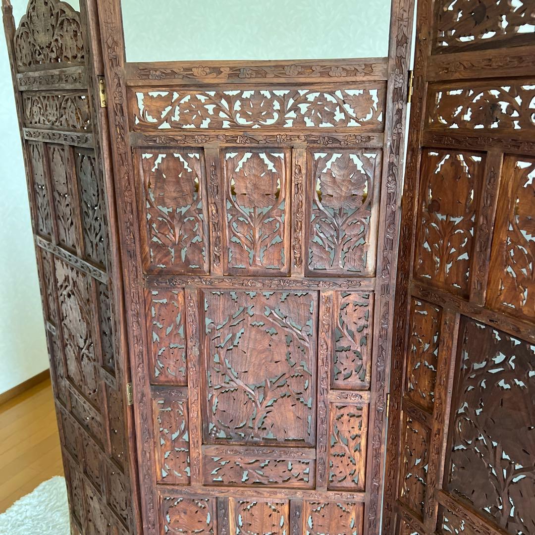 アジアン家具 彫り アンティーク パーテーション 木製 衝立 vintage