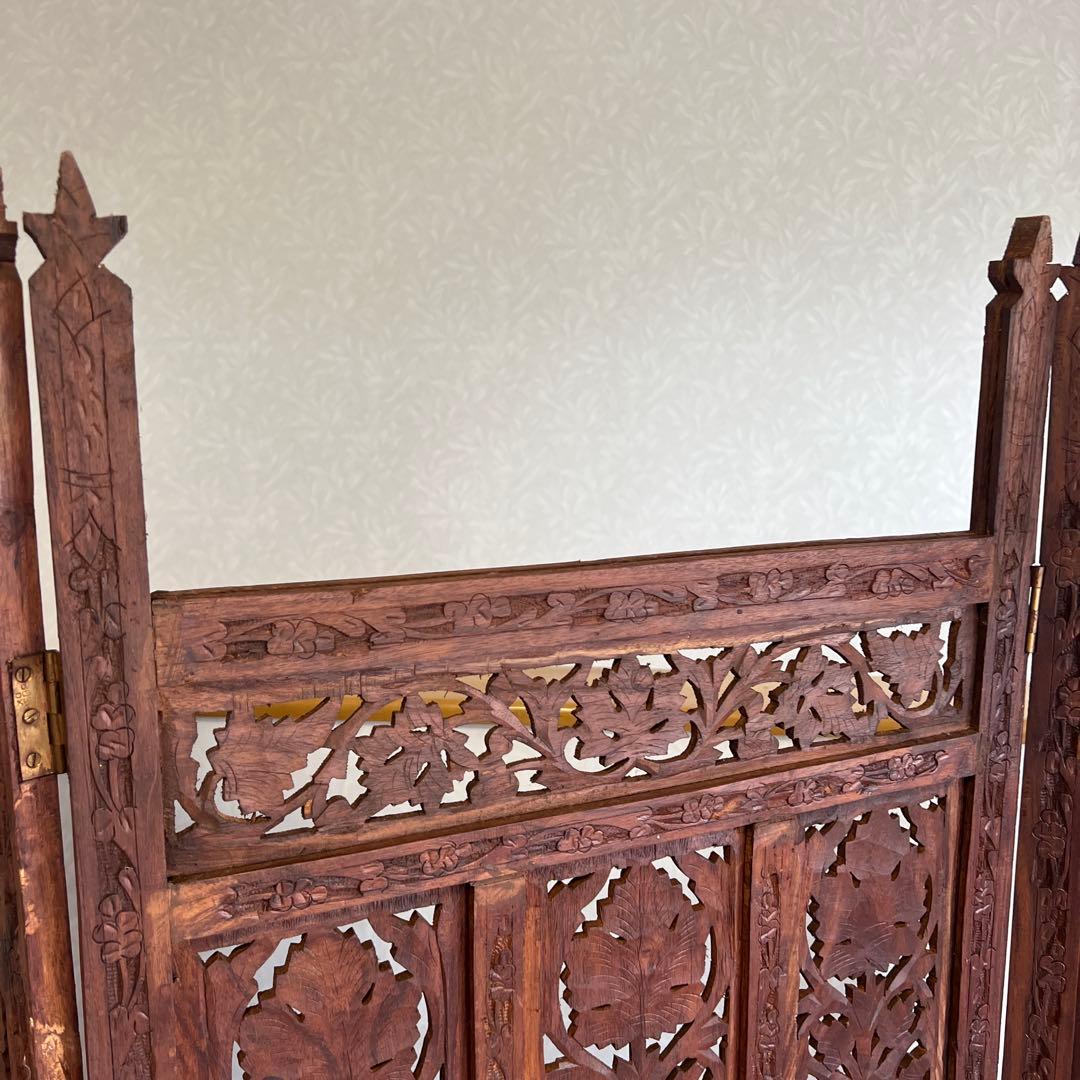 アジアン家具 彫り アンティーク パーテーション 木製 衝立 vintage
