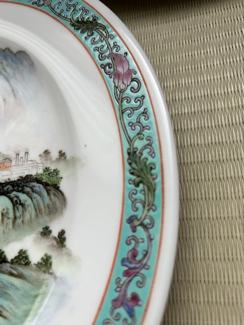 美品◆景徳鎮中華大皿25.5㎝山水画デザインの皿3枚セットプレート
