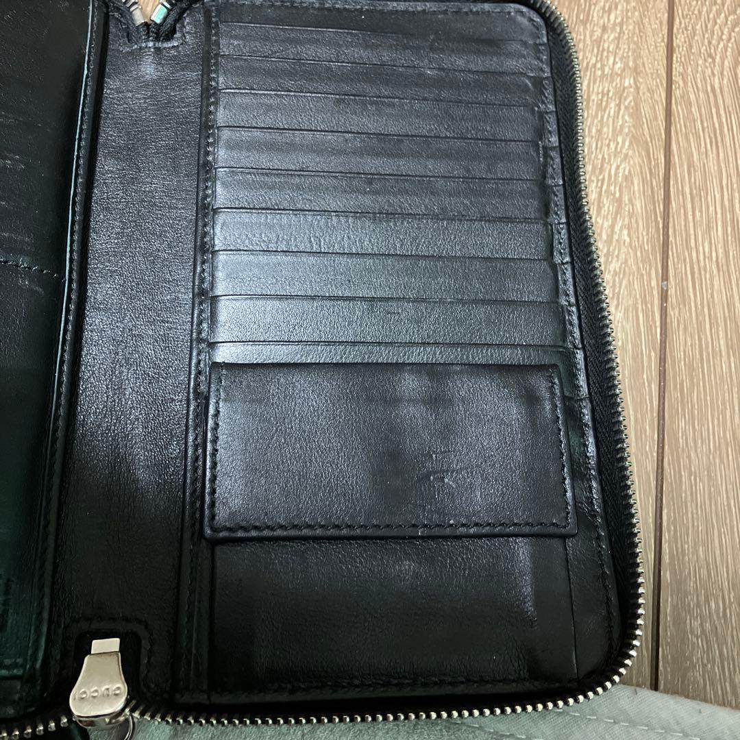 美品✨グッチ　長財布　ラウンドファスナー　オーガナイザー　マイクロ　シマ　黒