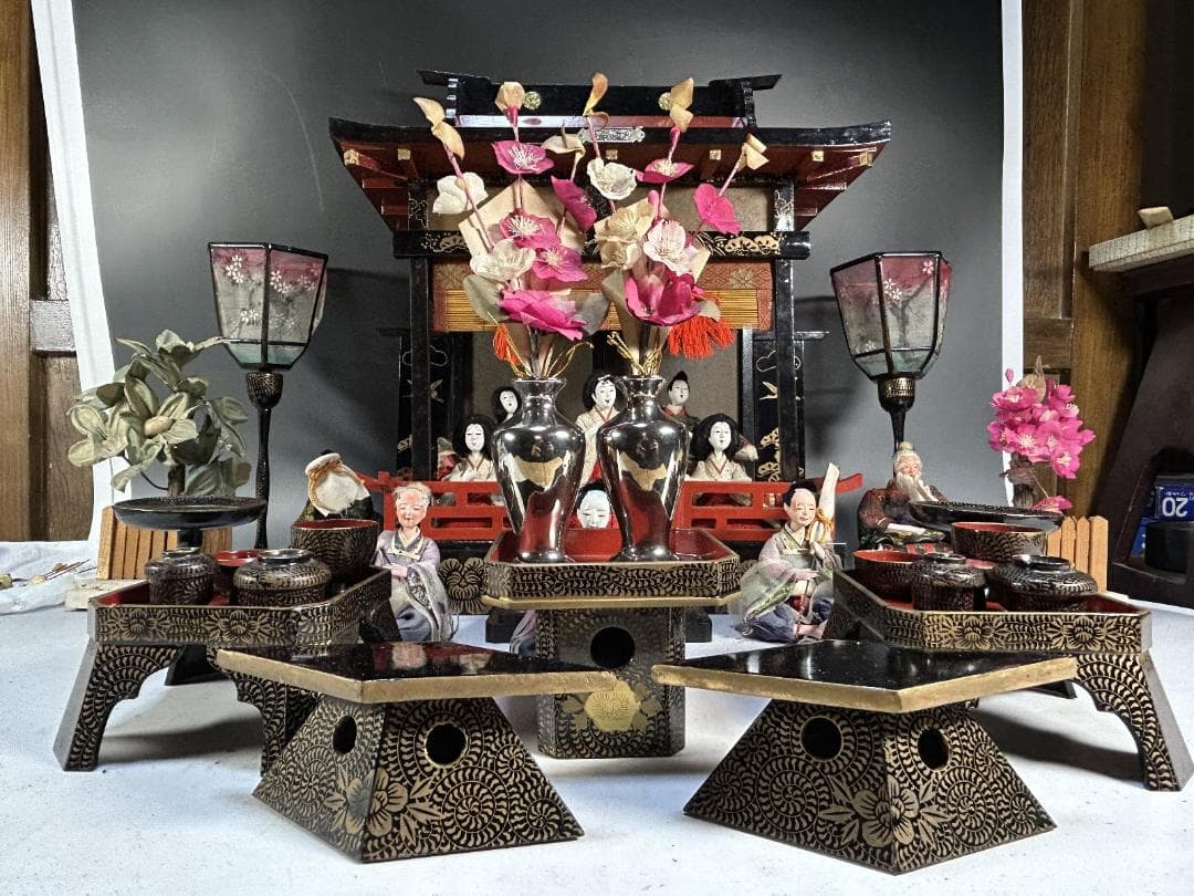 時代　雛御殿　雛道具 雛人形　セット　大正　昭和　木箱 蒔絵