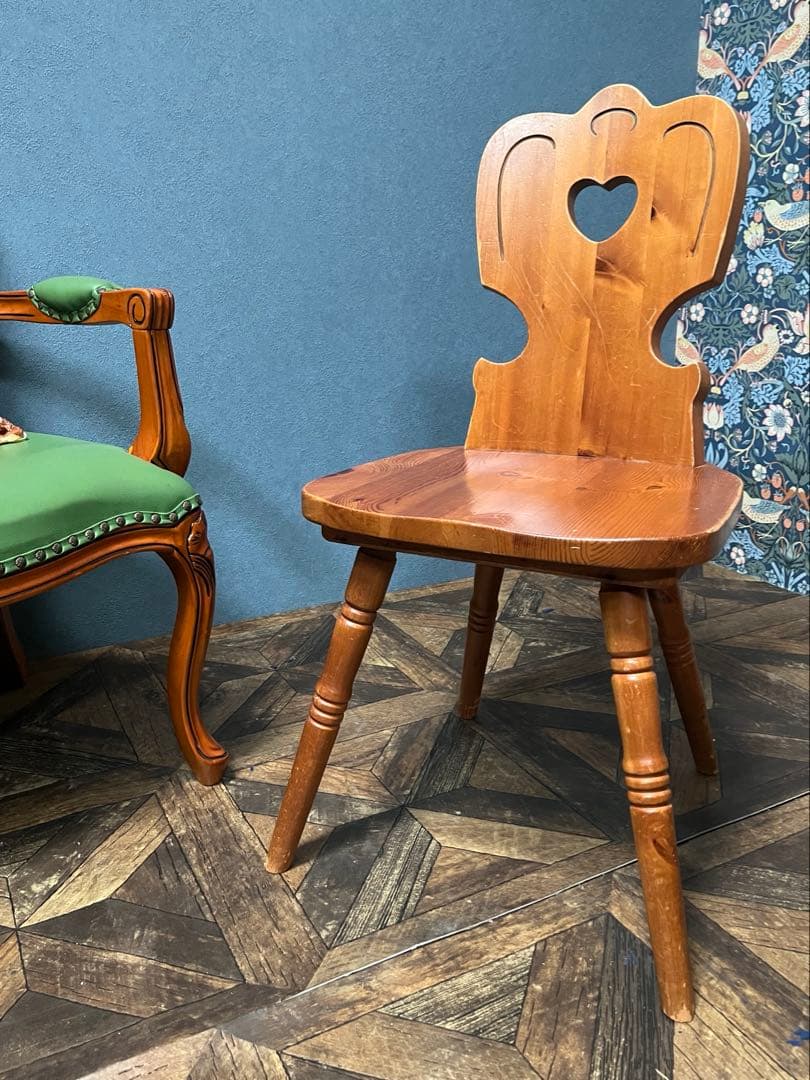 木製カントリー ダイニングチェア 椅子 インテリア ハート型 パイン材