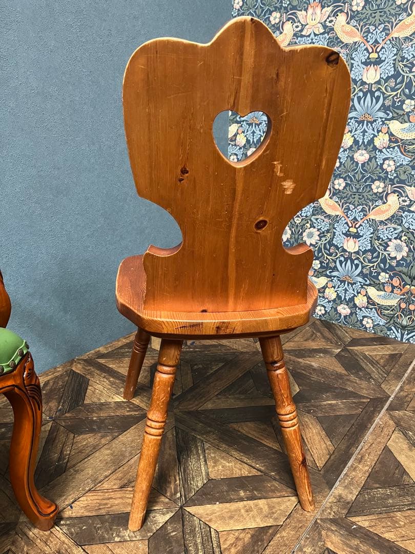 木製カントリー ダイニングチェア 椅子 インテリア ハート型 パイン材
