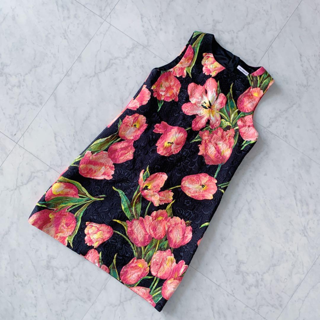 DOLCE&GABBANAチューリップ柄ジャガードワンピース
