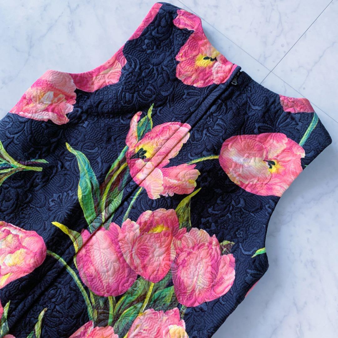 DOLCE&GABBANAチューリップ柄ジャガードワンピース