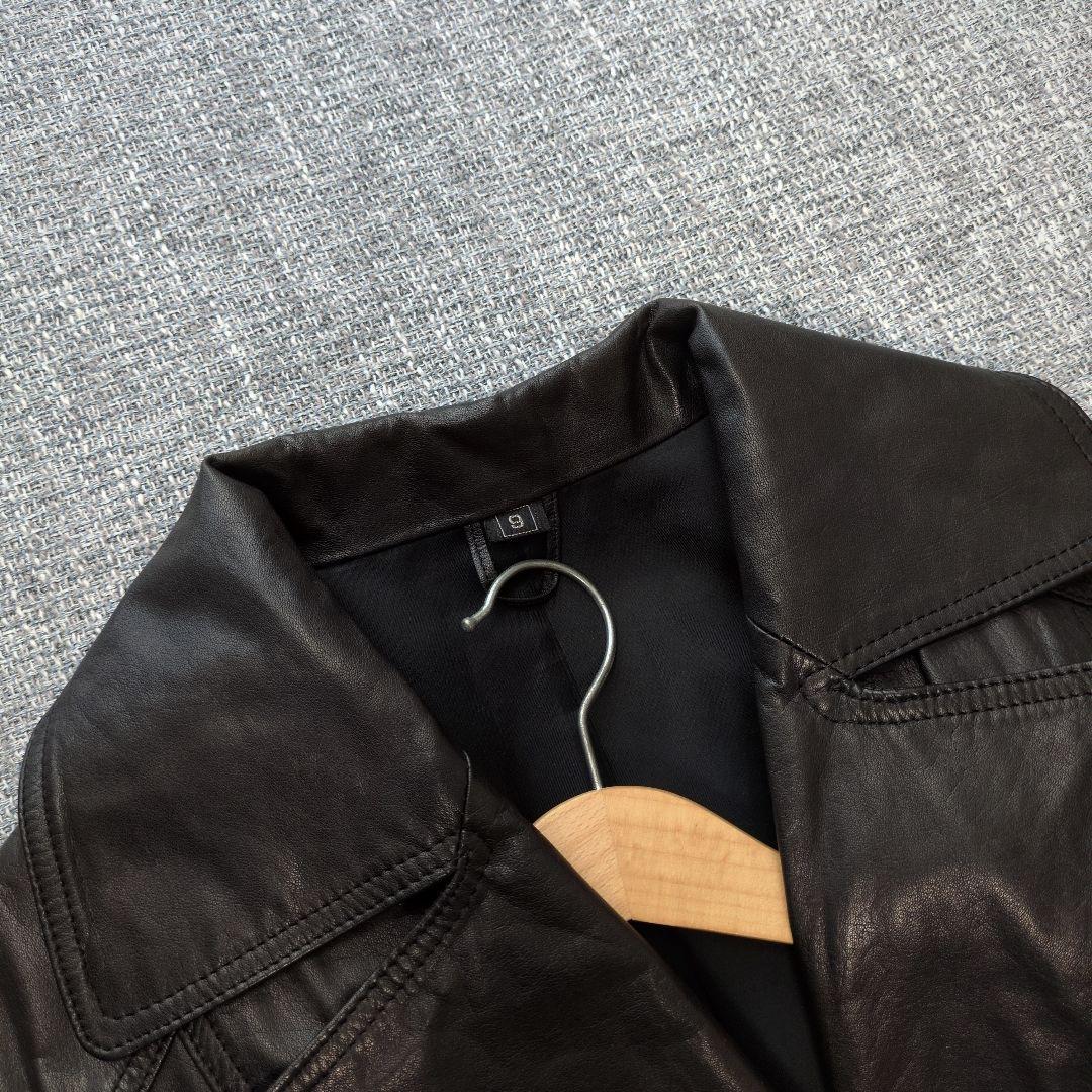 牛革　レディース　ベルト付き　レザーコート　ロング丈　ブラック