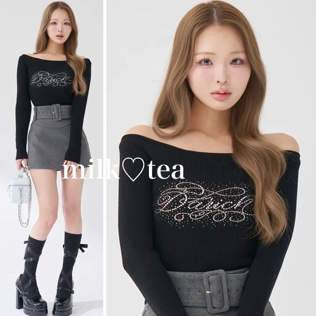 新品タグ付き ダーリッチ ビジューロゴボートネックニットトップス ブラック