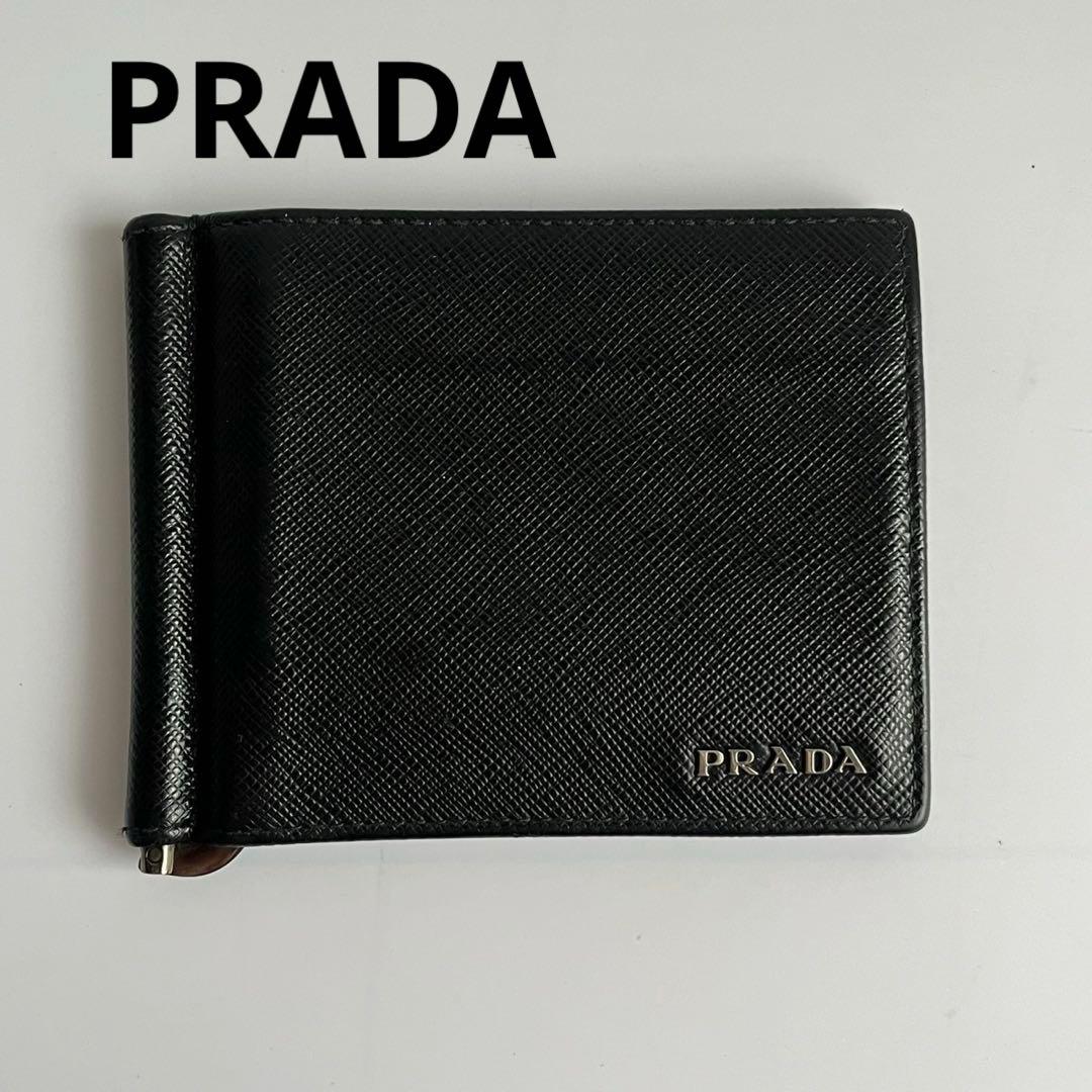 ✨極美品✨　PRADA マネークリップ　サフィアーノ　レザー　黒　ICタグ