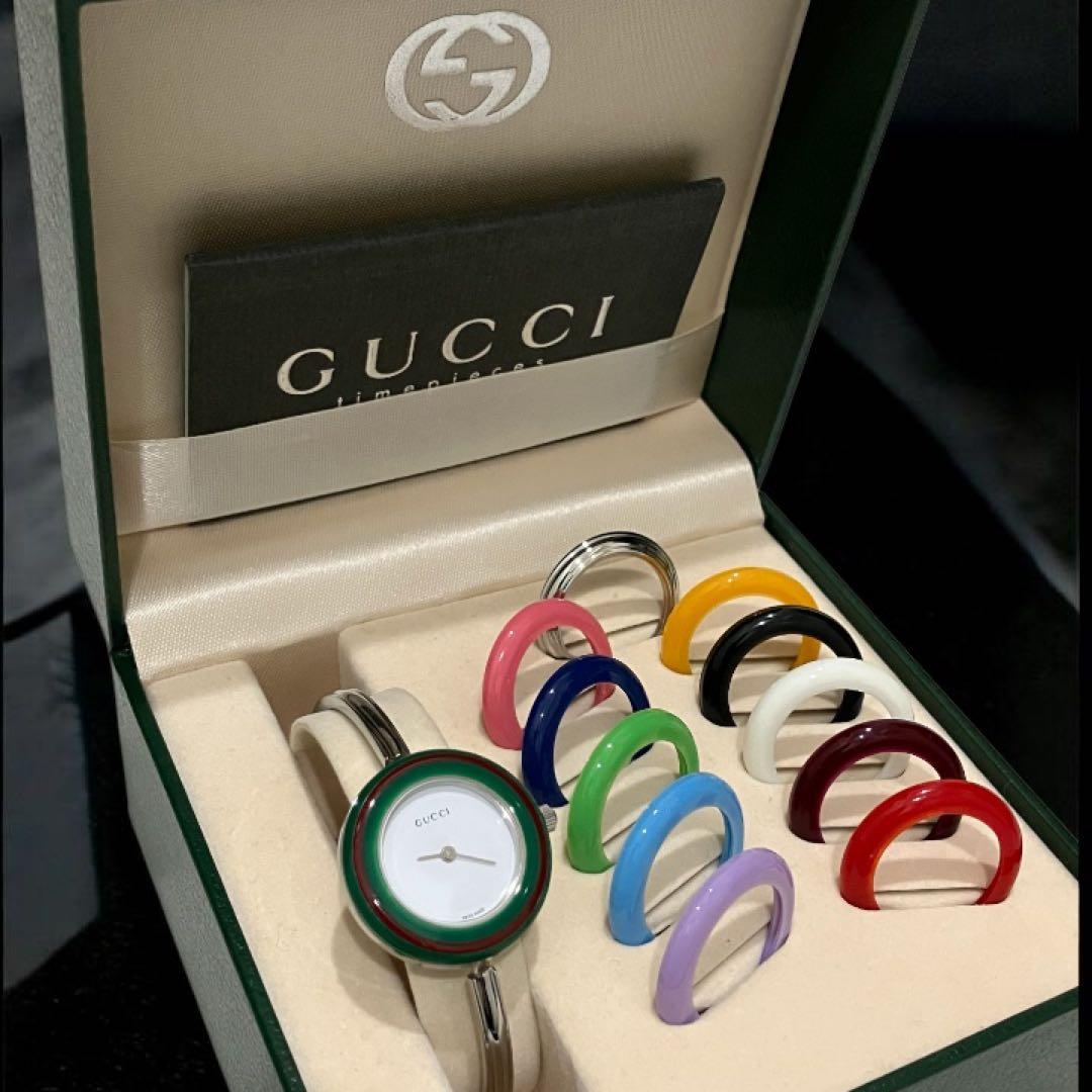 美品 GUCCI グッチ チェンジベゼル シルバー レディース 腕時計 稼働品