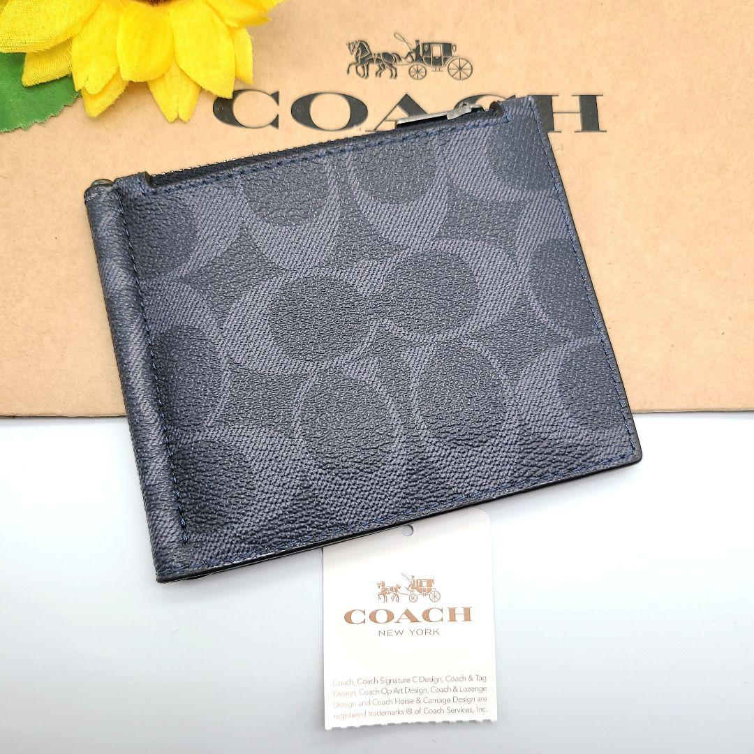 COACH マネークリップ 新品 デニム 最新作 限定品 レザー メンズ