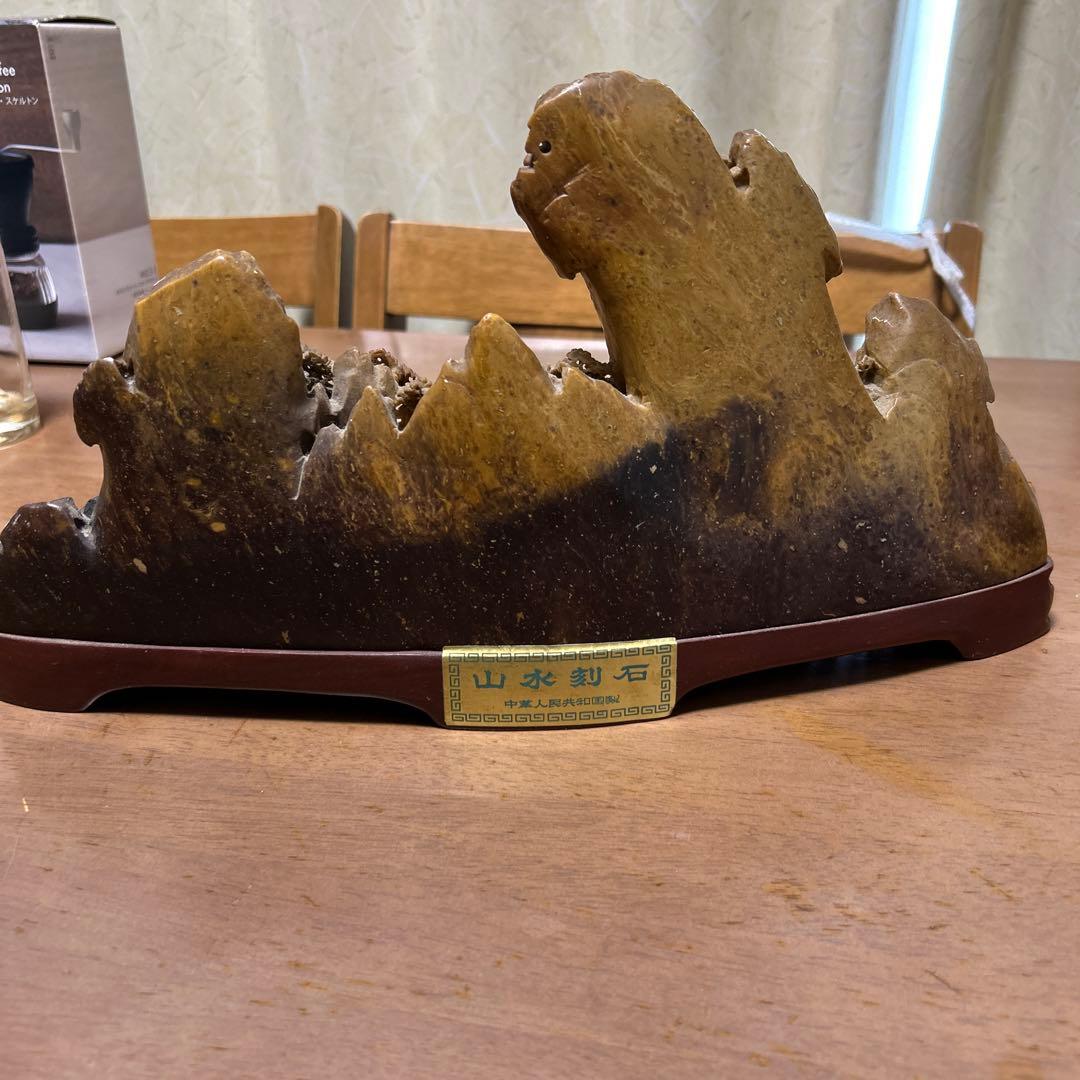 中国美術 中国古玩 時代物 古美術品　山水刻石　彫刻置物オブジェ