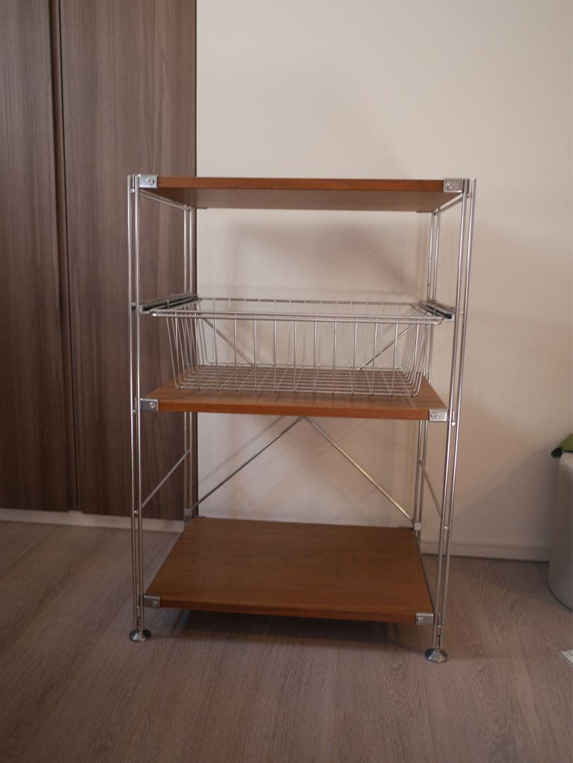 【送料込み】無印良品ステンレスユニットシェルフウォールナット※カゴなし※