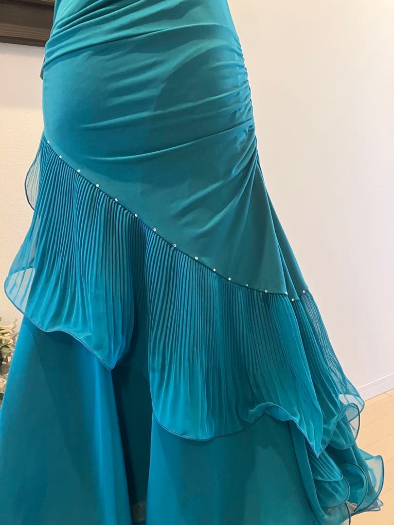 Rogerターコイズ フリル付き社交ダンスドレス