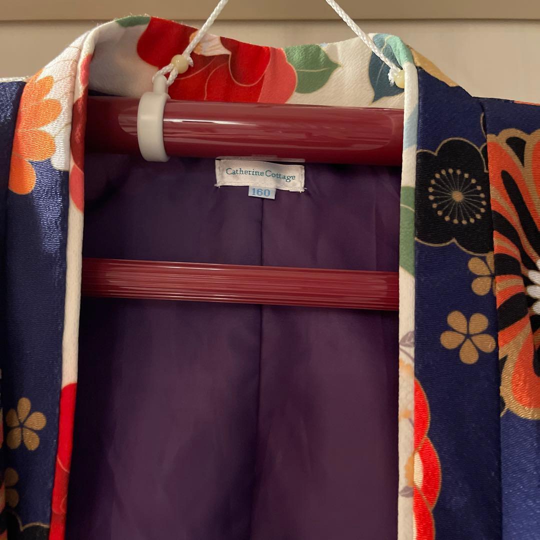 【紫色手毬猫×象牙袴[C5]】卒業式 袴 ちりめん風着物と刺繍入り袴160cm