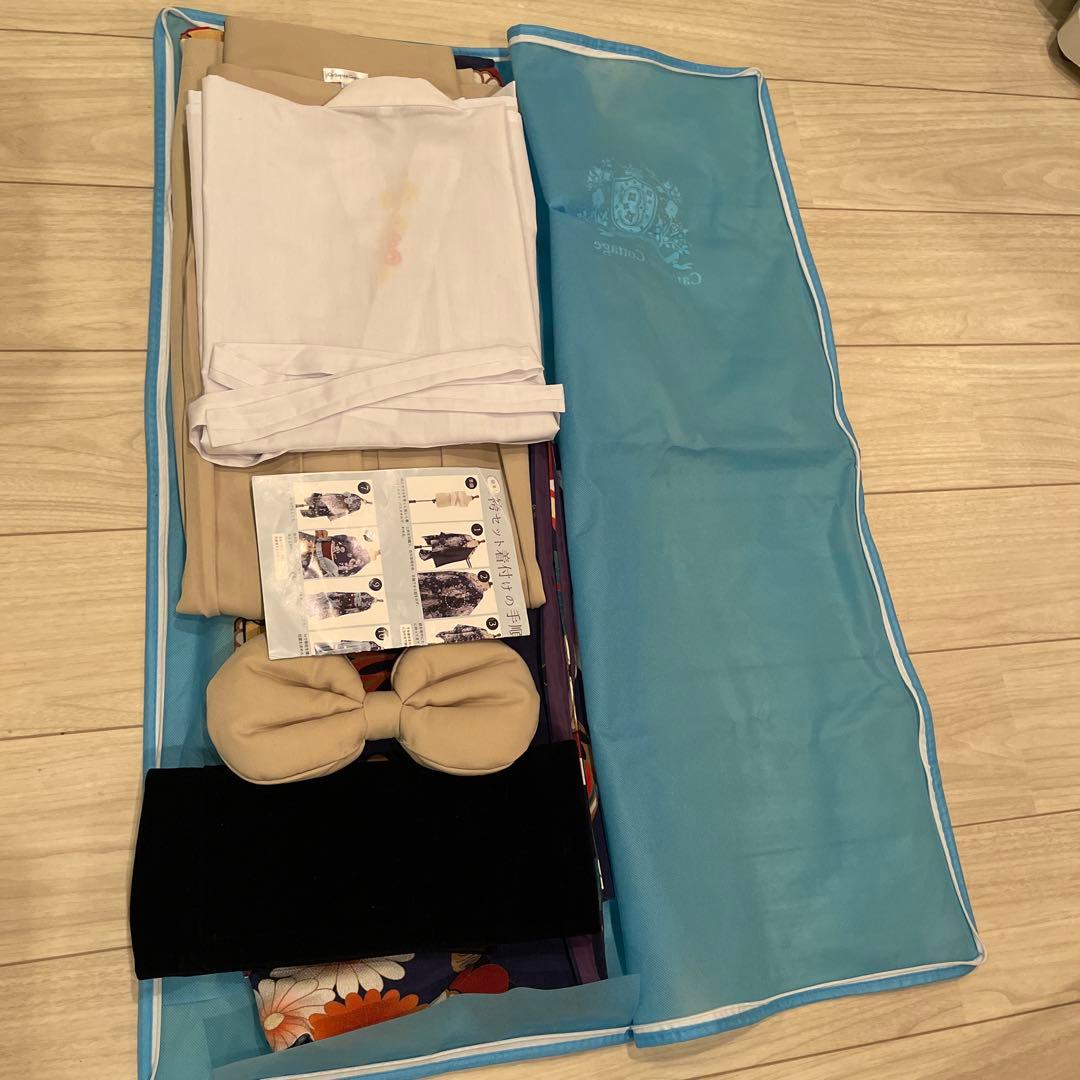 【紫色手毬猫×象牙袴[C5]】卒業式 袴 ちりめん風着物と刺繍入り袴160cm