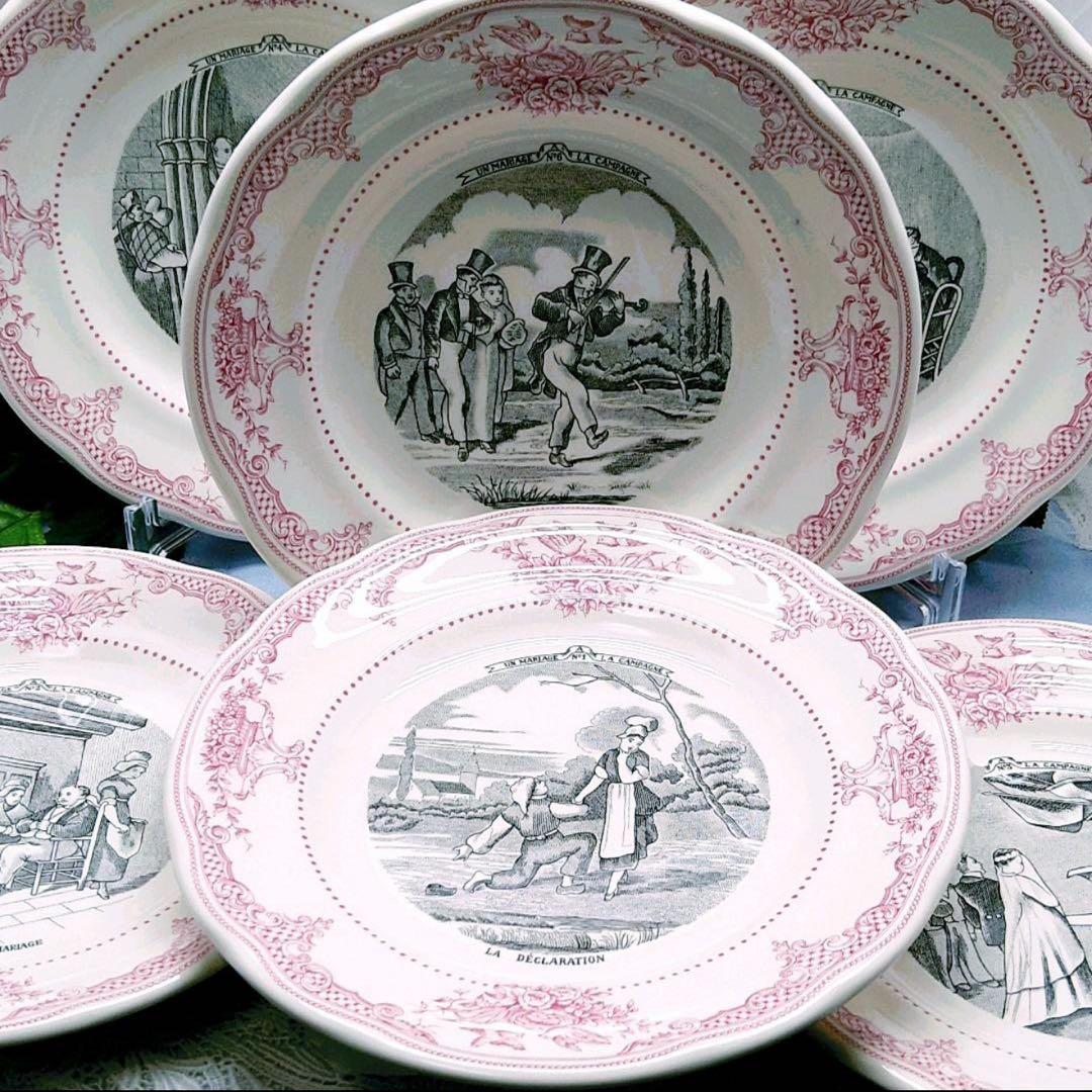 Gien ジアン　マリアージュ　ローズ　プレート6枚セット 未使用