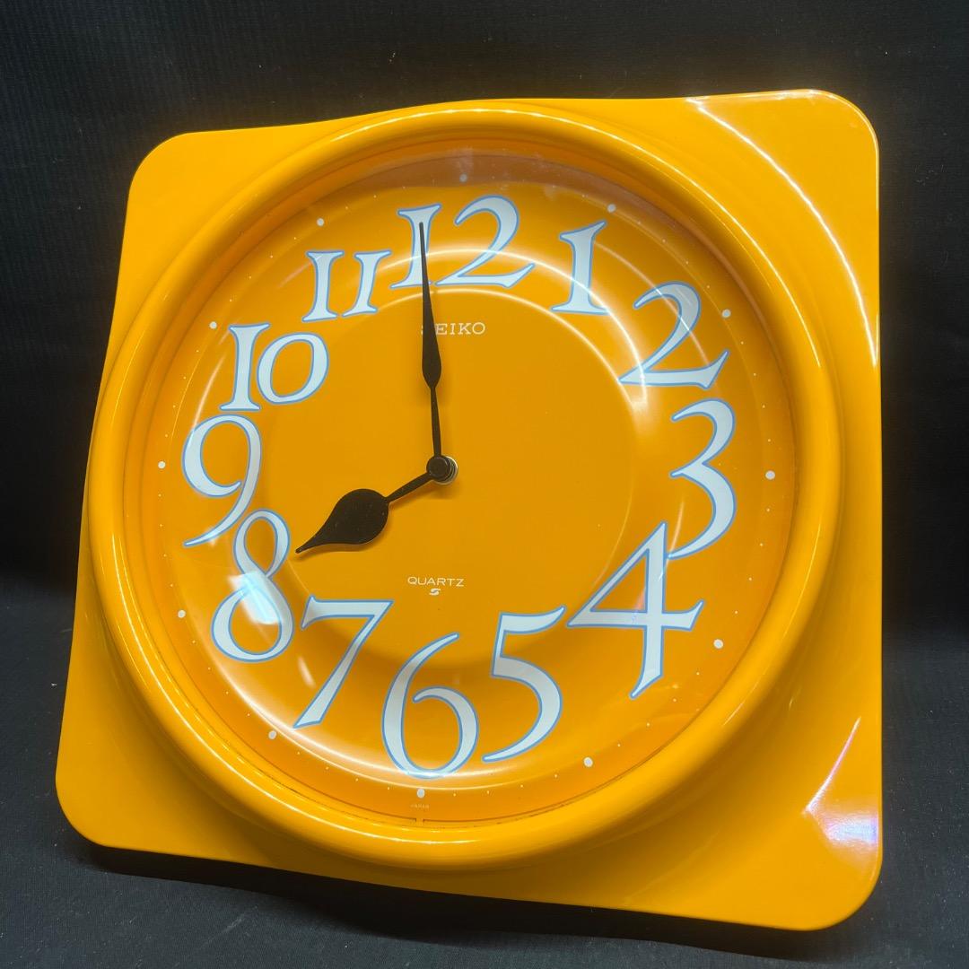 〇Kb右1058 美品 セイコー クオーツ 掛け時計 イエロー レトロ