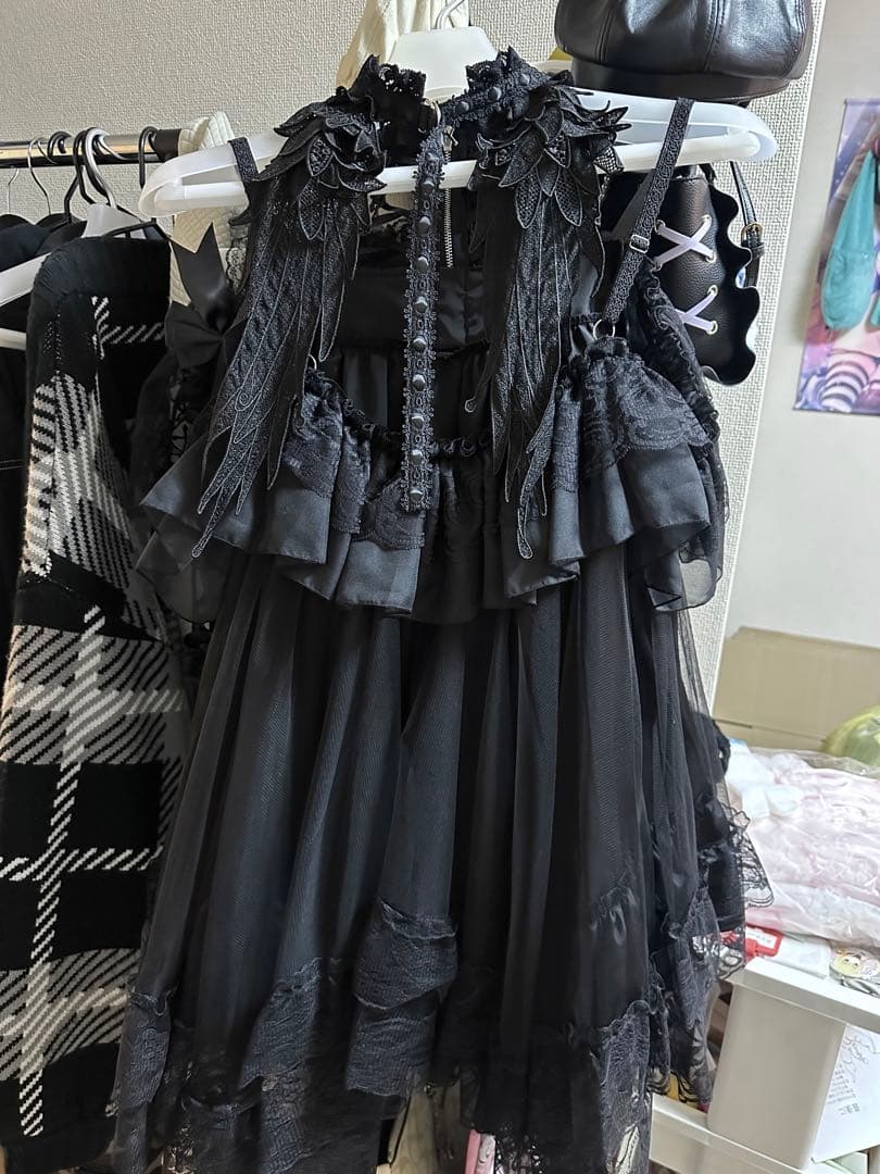 majoh ワンピースMINI DEVIL ANGEL WING DRESS 黒