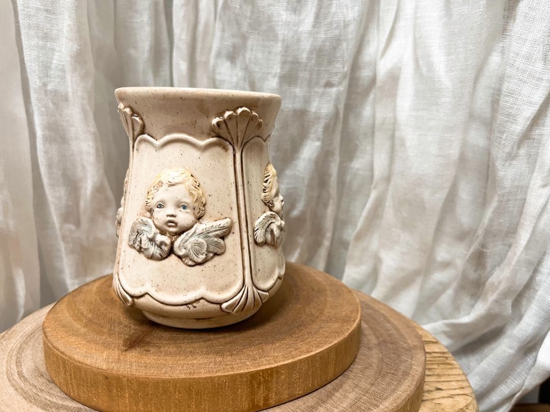 作家　陶器　置物　天使　ペン立て　アンティーク調　ブロカント　ヴィンテージ