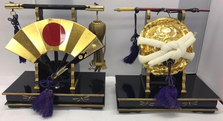伝統工芸木製品 24cm 軍扇陣笠揃 五月人形　小道具　扇　太鼓　買い替え