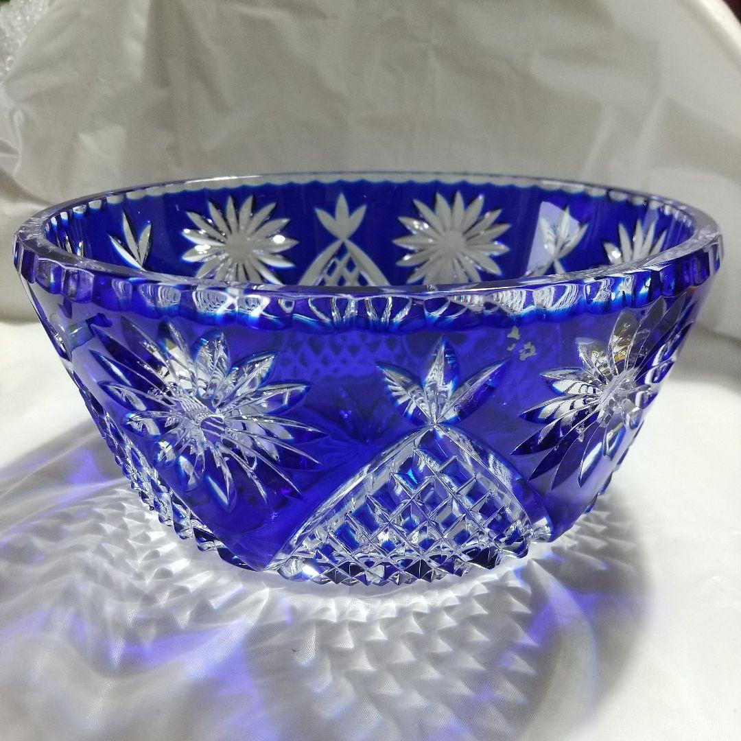 青被せ切子 大鉢 矢来紋