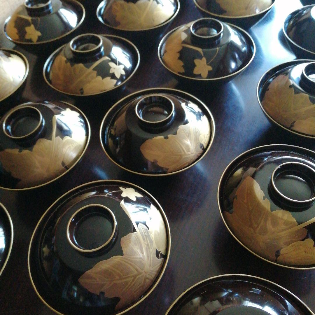 木製本漆塗　金蒔絵黒吸物椀　20客　12.6cm　大正期