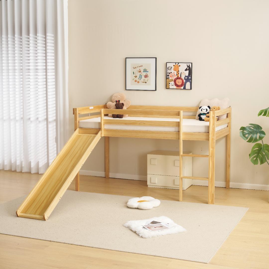 タイムセール！ロフトベッド　階段・滑り台付き　シングルサイズ　NATURAL
