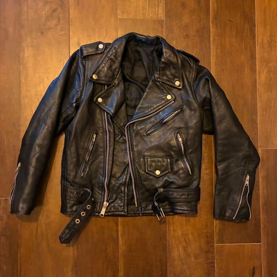 80s vintage レザー ダブルライダース ジャケット 古着 ブラック