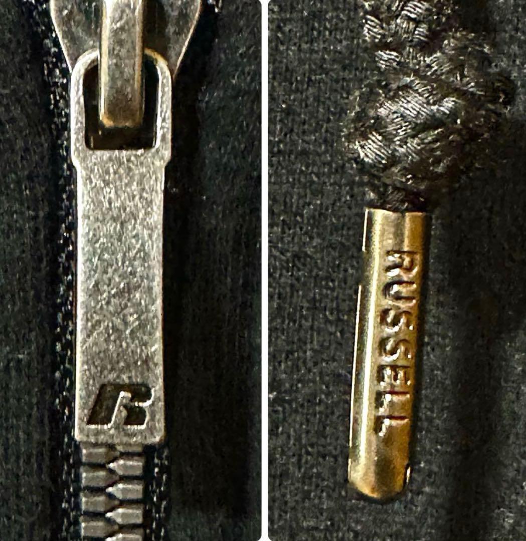 古着 ラッセルアスレチック ジップパーカー 無地 スウェット 刺繍 裏起毛 黒