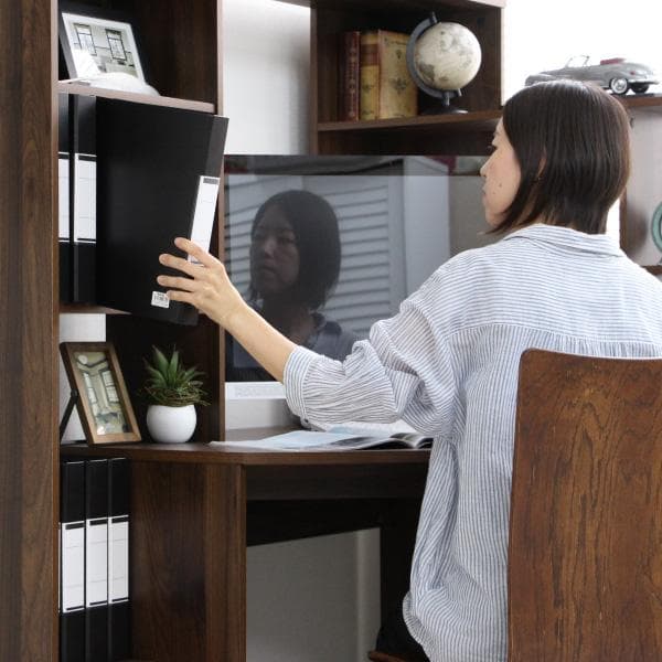 【新品・送料無料】パソコンデスク コーナー ハイタイプ 書棚付き ブラウン 北欧