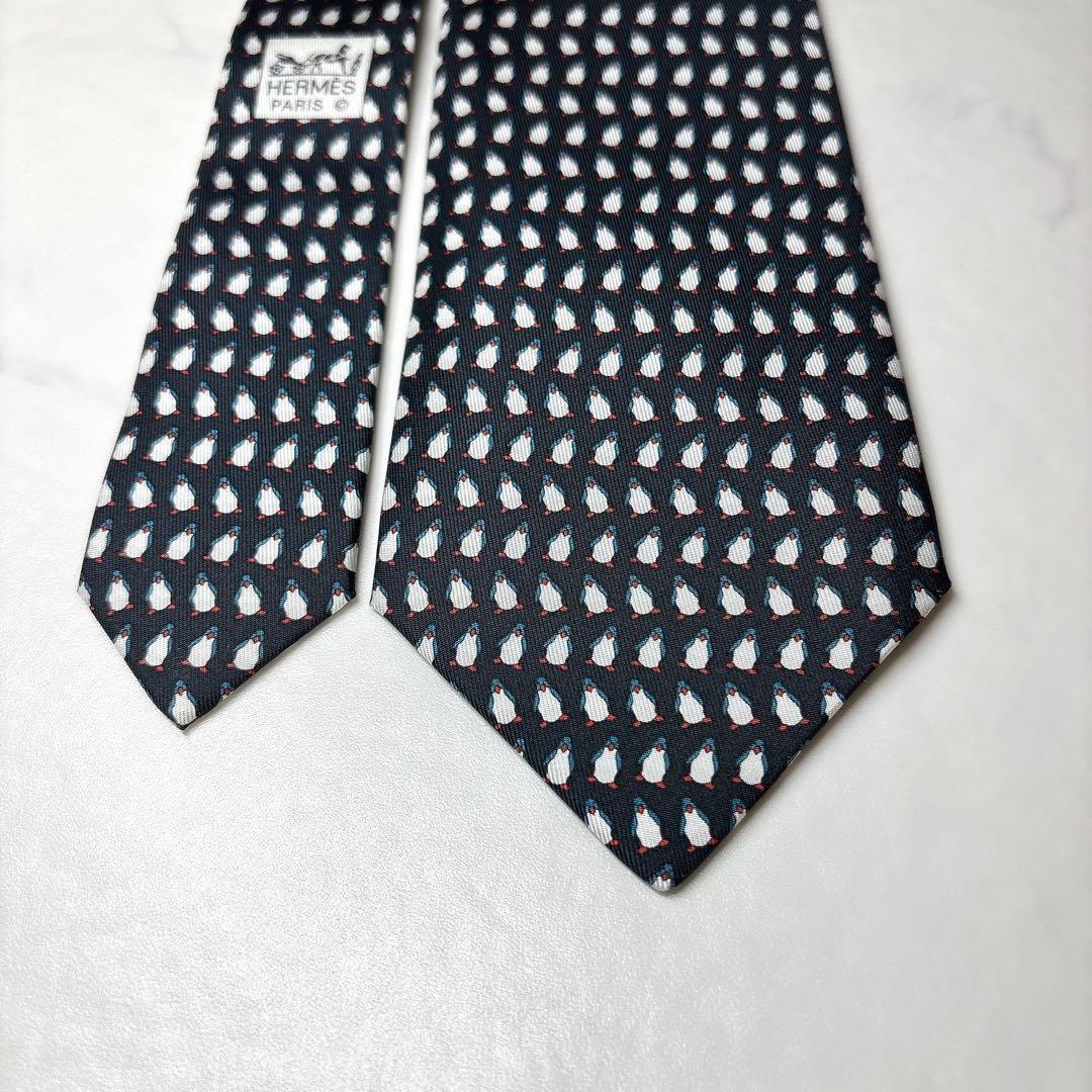 未使用 エルメス ネクタイ ペンギン柄 シルク 箱付き 小紋