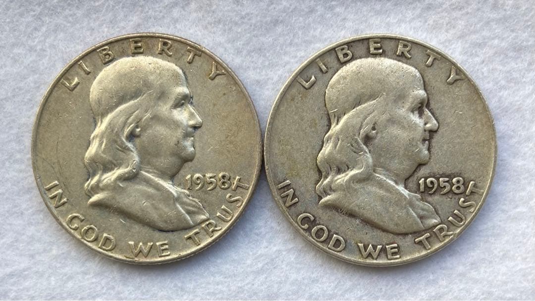 1958年 フランクリン　ハーフダラー　銀貨　②枚