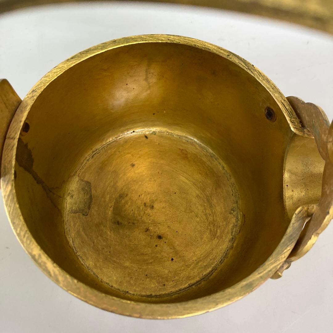 E4 骨董品真鍮製 彫金 提子古い酒器 アンティーク 中国美術 昭和レトロ レト