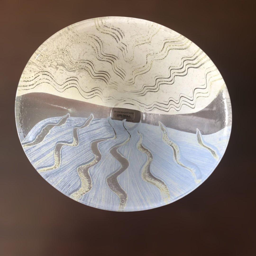 KOSTA BODA青と白の波模様 ガラスボウル