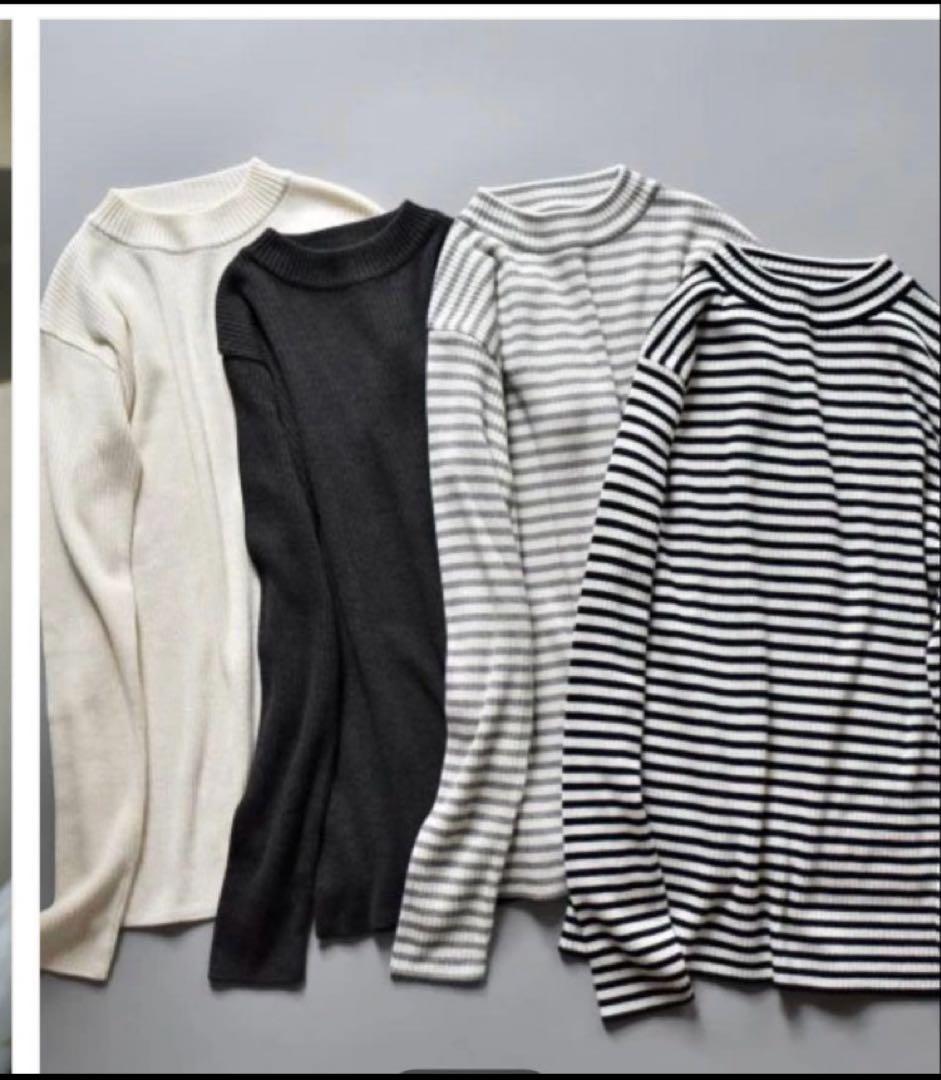 our 洗えるハイネックニット ネイビーボーダー