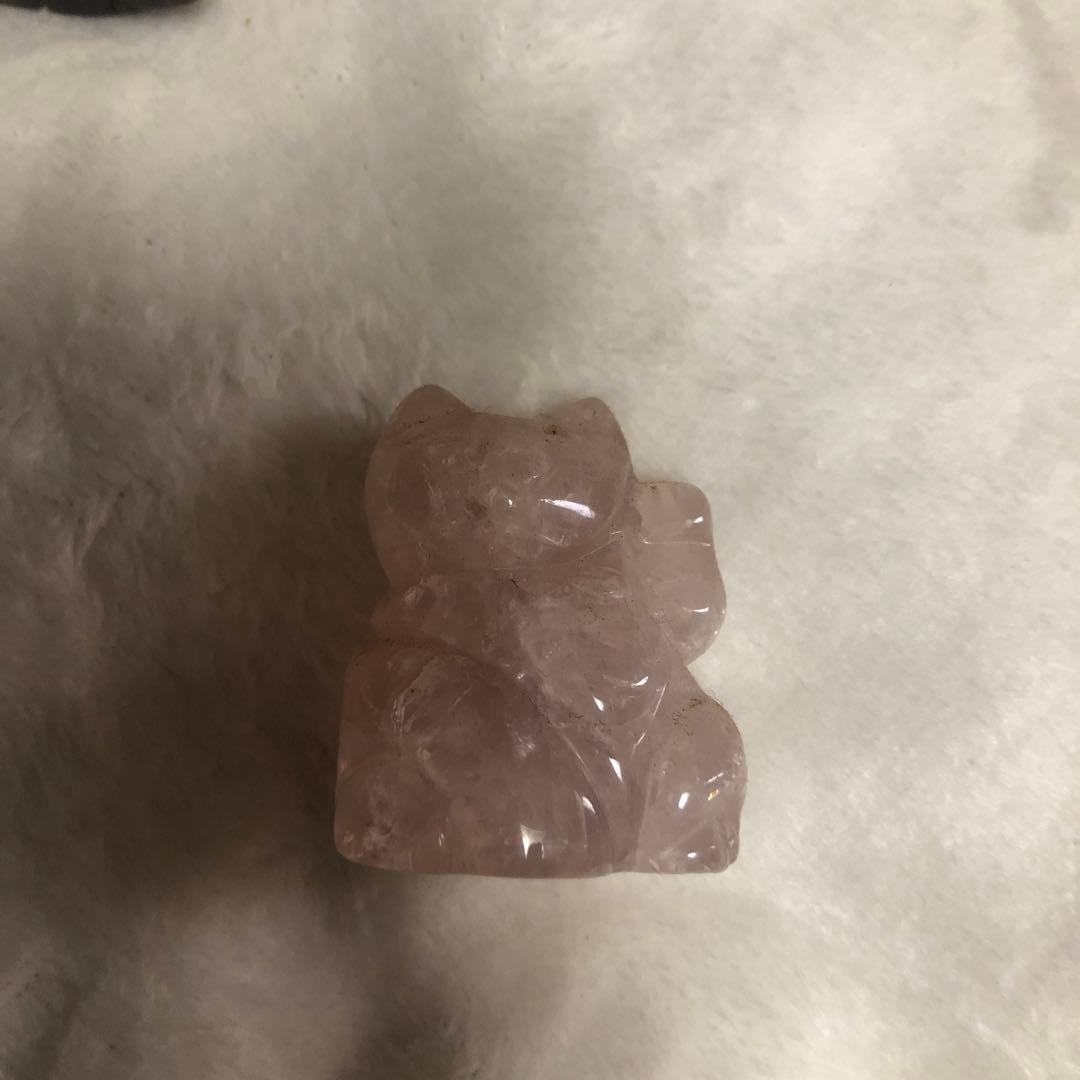 招き猫　タイガーアイ　ローズクォーツ・クリスタル置物セット　まとめ売り