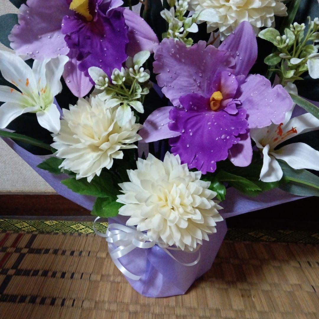 仏花、御供え花、造花アレンジカトレア