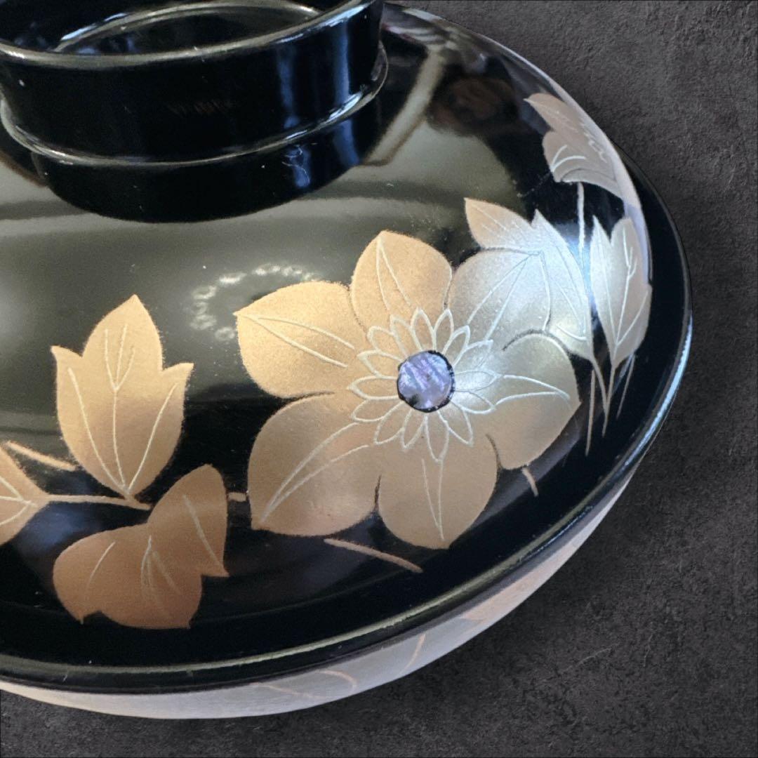 会津塗 本うるし塗り 金彩蒔絵花文様 お吸物椀 雑煮椀 漆器 蓋付き 5客