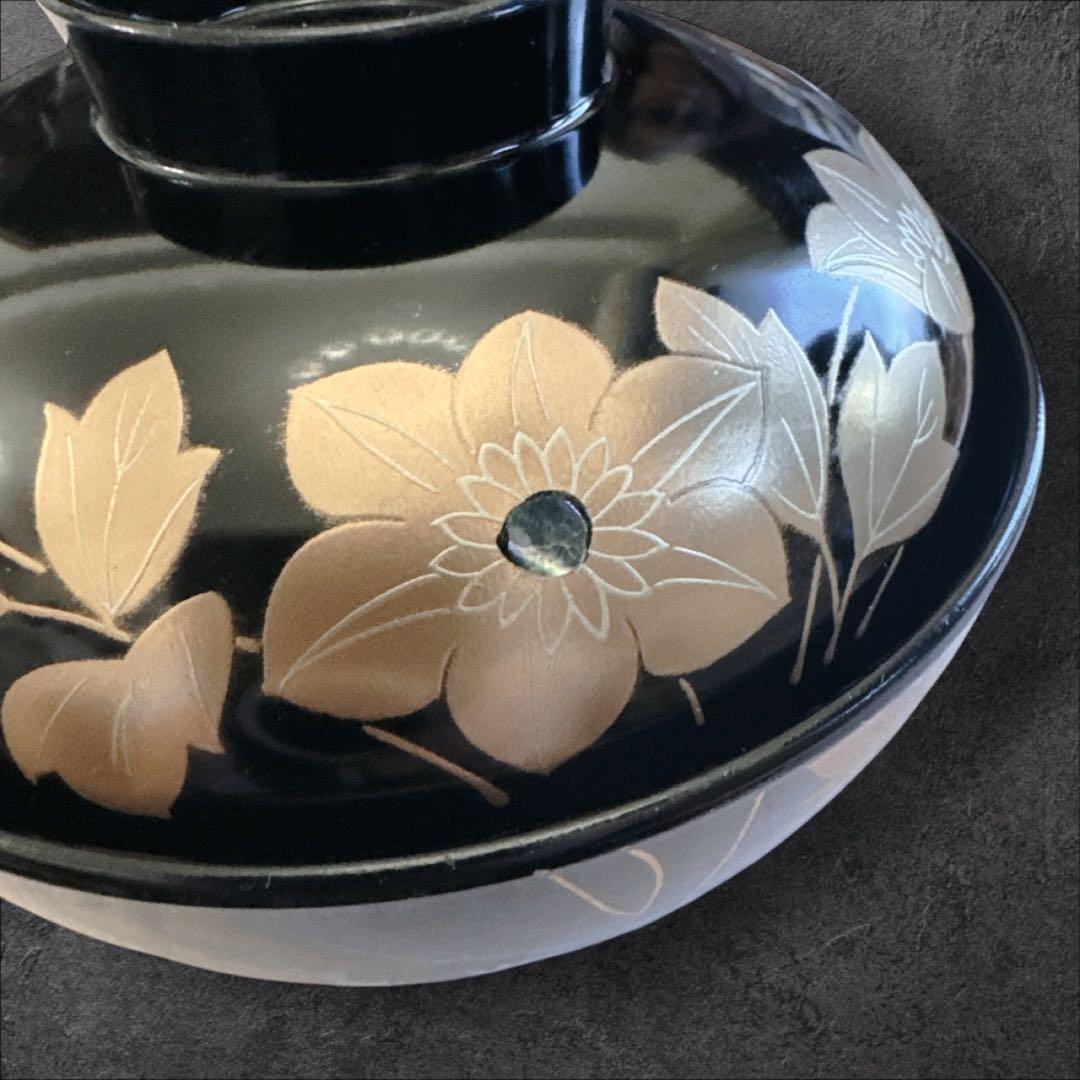 会津塗 本うるし塗り 金彩蒔絵花文様 お吸物椀 雑煮椀 漆器 蓋付き 5客