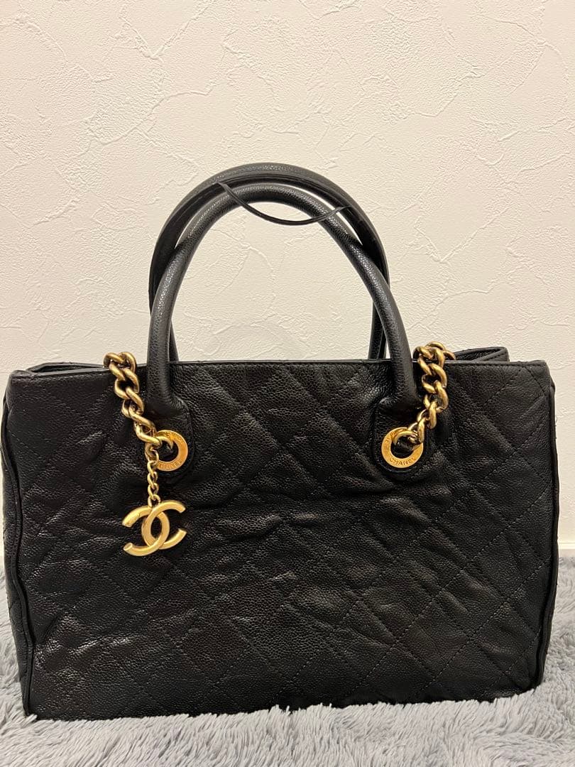 CHANEL ブラックレザー トートバッグ