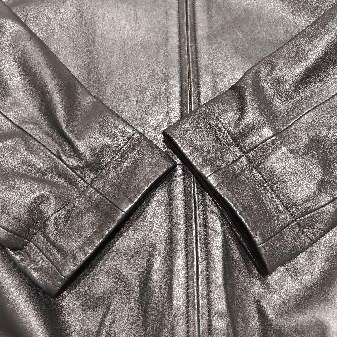 美品ビアズリー BEARDSLEY ラムレザー ジップアップ ノーカラーブルゾン