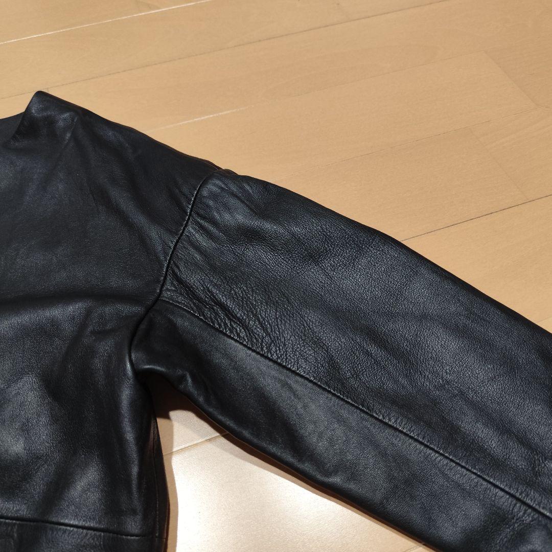 美品ビアズリー BEARDSLEY ラムレザー ジップアップ ノーカラーブルゾン