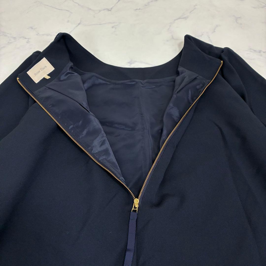 ローズティアラ　フラワー刺繍ワンピース　花柄　ネイビー　大きいサイズ 46