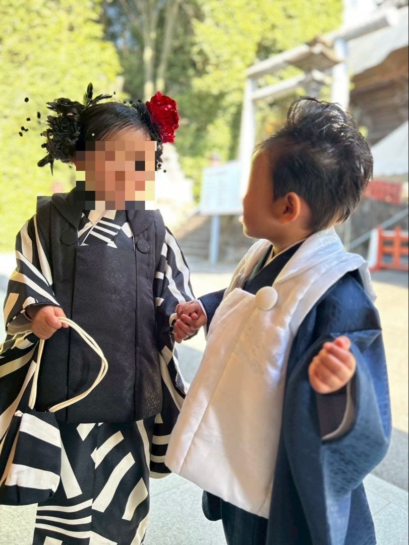 3歳用 七五三着物セット 黒白ストライプ 5点セット