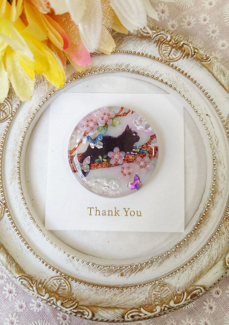 レジン　猫　ヘアゴム　ブローチ　ポニーフック　No.455