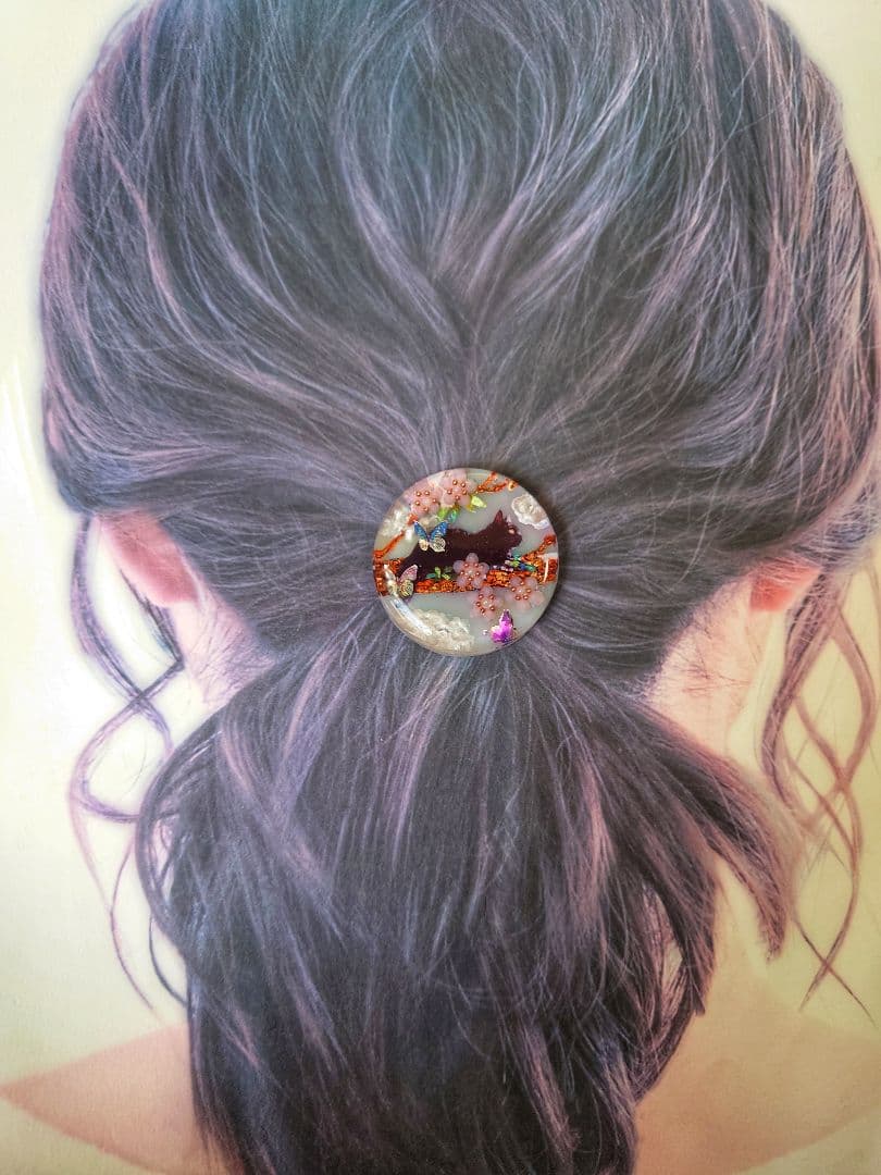 レジン　猫　ヘアゴム　ブローチ　ポニーフック　No.455